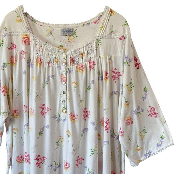 Lanz of Salzburg White Floral Print Flannel Nightgown Cotton Lightweight 3X GUC - Picture 1 of 14